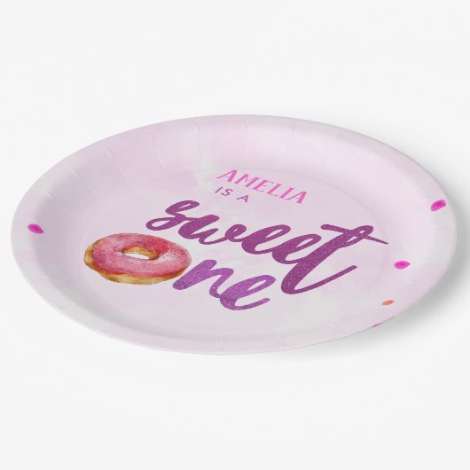 Assiettes En Carton mignonne douce une beigne fille 1er anniversaire (Angle)