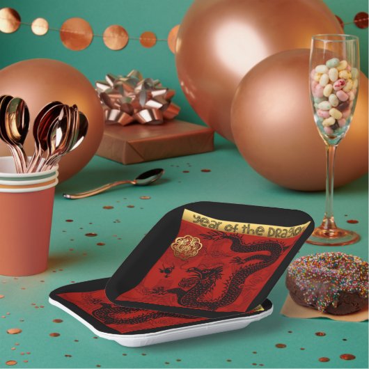 Assiettes En Carton Mignonne Dragon chinois Année 2024 Zodiac Annivers (Multi)