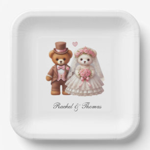 Assiettes En Carton Mignonne Épouse En Teddy Et Mariage De Pièce