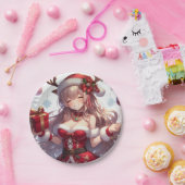 Assiettes En Carton mignonne fille de Noël anime (Fête)