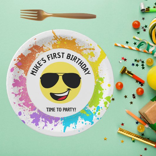 Assiettes En Carton Mignonne Joyeux Visage, Lunettes d'Aviateur, Amusa