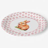 Assiettes En Carton Mignonne lapin d'anniversaire & Fleurs en blanc (Angle)