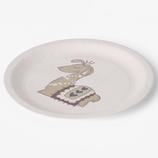 Assiettes En Carton Mignonne Llama Princesse portant une couronne (Angle)