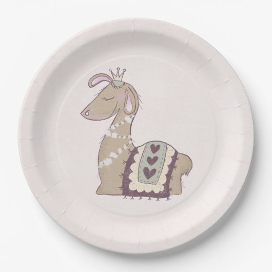 Assiettes En Carton Mignonne Llama Princesse portant une couronne (Devant)