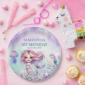 Assiettes En Carton Mignonne mauve et turquoise sirène été 1er anniver (Fête)