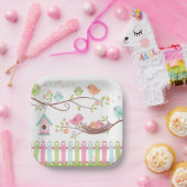 Assiettes En Carton Mignonne Oiseaux Nid Blanc (Fête)
