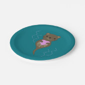 Assiettes En Carton Mignonne Otter embrasse un coeur rose (Angle)
