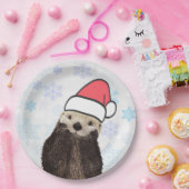 Assiettes En Carton Mignonne Otter portant un chapeau de Père Noël (Fête)