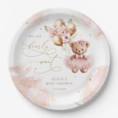Assiettes En Carton Mignonne Ours En Teddy Or Balloon rose bébé fille (Devant)