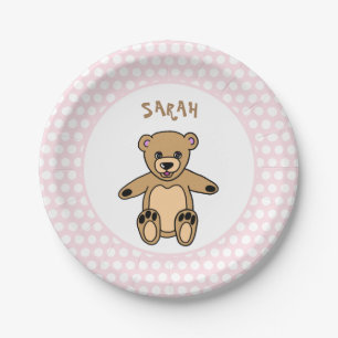 Assiettes En Carton Mignonne Ours En Teddy Points blancs sur Anniversa