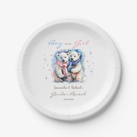 Assiettes En Carton Mignonne Ours Genre Révéler Garçon ou Fille Hiver (Devant)