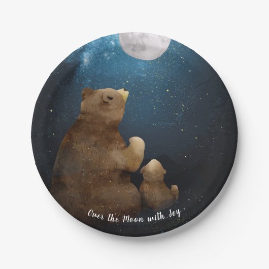 Assiettes En Carton Mignonne Ours Sur La Lune (Devant)