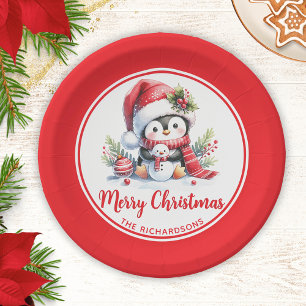 Assiettes En Carton Mignonne Penguin Rouge Blanc Personnalisé Joyeux N
