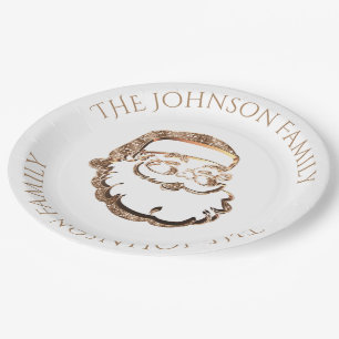 Assiettes En Carton Mignonne Père Noël Face Élégant Noël Or