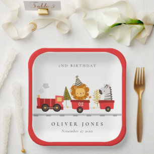 Assiettes En Carton Mignonne Red Woodland Animal Train N'Importe Quel 