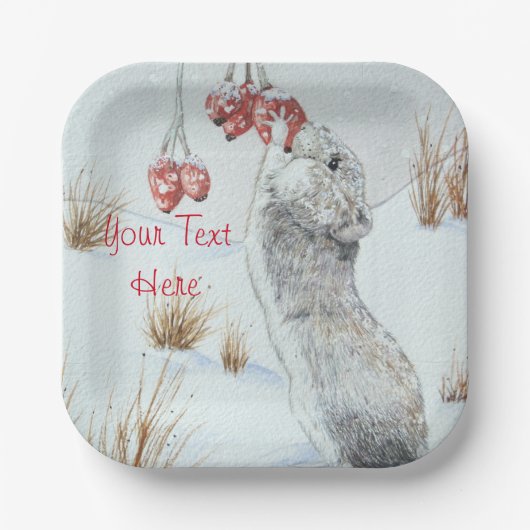 Assiettes En Carton Mignonne souris et baies rouges scène de neige (Recto)