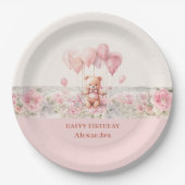 Assiettes En Carton Mignonne Teddy et Ballons rose bébé fille Annivers (Devant)