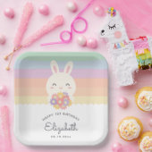 Assiettes En Carton Mignonne Un Lapin Tourne Un Anniversaire Arc En Ci (Fête)