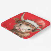 Assiettes En Carton Mignonne. Vache Highland à Santa Hat Red (Angulaire)