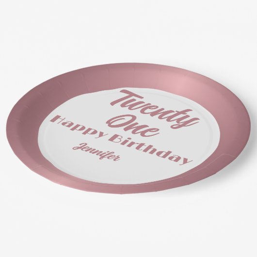 Assiettes En Carton Mignonne vingt et un Rose Gold Script Joyeux anniv (Angle)