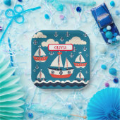 Assiettes En Carton Mignonne voilier rouge et blanc avec Ancres (Fête)