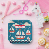 Assiettes En Carton Mignonne voilier rouge et blanc avec Ancres (Fête)