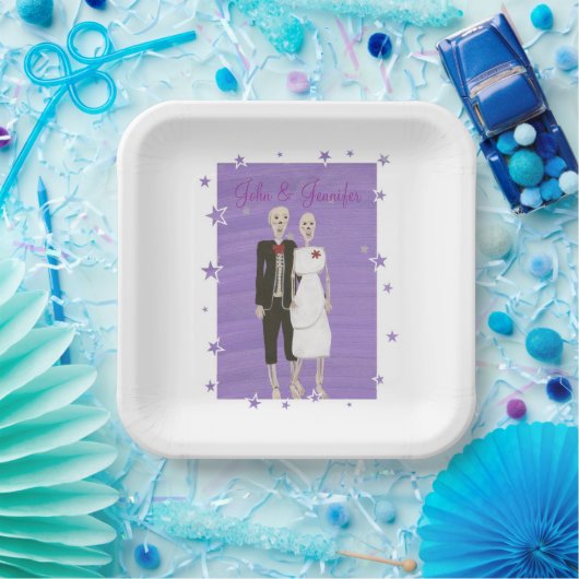 Assiettes En Carton Mignonnes Skeletons Lavender Étoiles Halloween Mar (Fête)