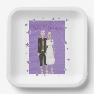 Assiettes En Carton Mignonnes Skeletons Lavender Étoiles Halloween Mar