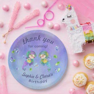 Assiettes En Carton Mignonnes sous la mer Twin Girls Anniversaire