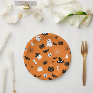 Assiettes En Carton Mignons fantômes d'Halloween Motif orange sans cou