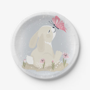 Assiettes En Carton Mignons lapin et papillon.