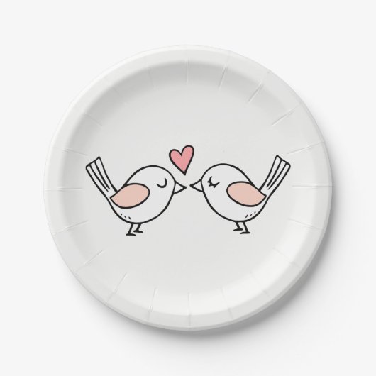 Assiettes En Carton Mignons Lovebirds embrasser Inséparables Mariage r (Devant)