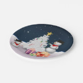 Assiettes En Carton Mignons neigeurs avec sapin de Noël (Angle)