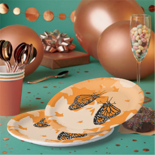 Assiettes En Carton Mignons Papillons Monarque Orange Jouant