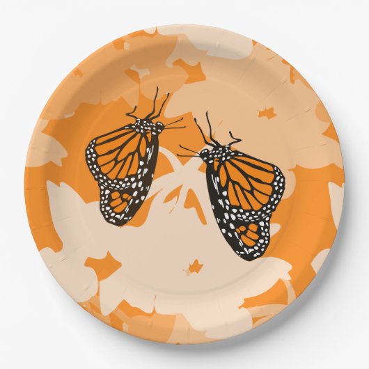 Assiettes En Carton Mignons Papillons Monarque Orange Jouant (Devant)