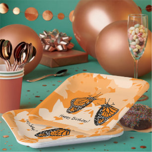 Assiettes En Carton Mignons Papillons Monarque Orange Jouant