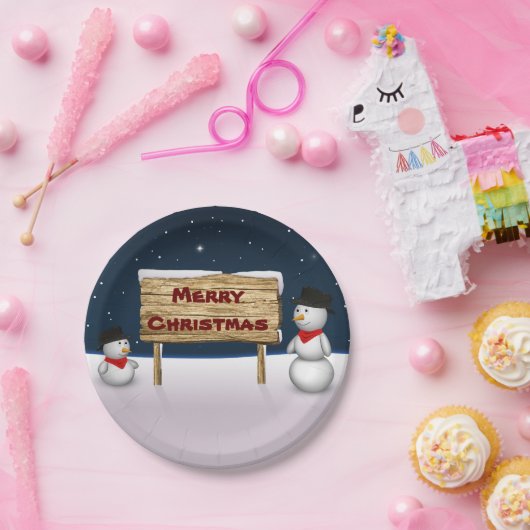 Assiettes En Carton Mignons Snowmen souhaitant Joyeux Noël (Fête)