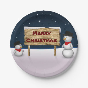 Assiettes En Carton Mignons Snowmen souhaitant Joyeux Noël
