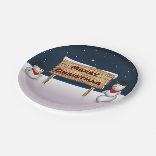 Assiettes En Carton Mignons Snowmen souhaitant Joyeux Noël (Angle)