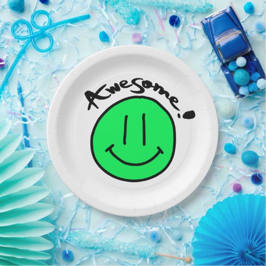 Assiettes En Carton Mikitiez face souriante école été printemps vert (Fête)