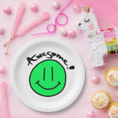 Assiettes En Carton Mikitiez face souriante école été printemps vert (Fête)