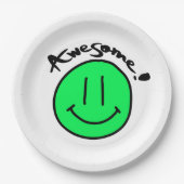 Assiettes En Carton Mikitiez face souriante école été printemps vert (Devant)