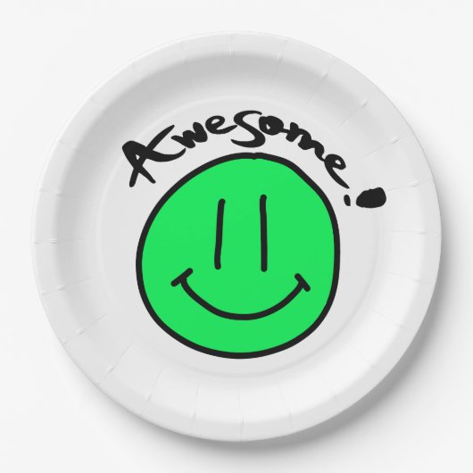 Assiettes En Carton Mikitiez face souriante école été printemps vert (Devant)
