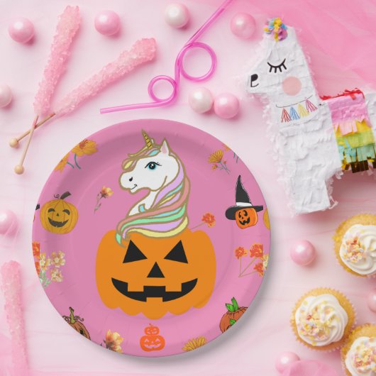 Assiettes En Carton Mikitiez halloween licorne éffrayant octobre autom (Fête)
