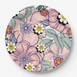 Assiettes En Carton Mikitiez terre natale nature selfloe fleur rose