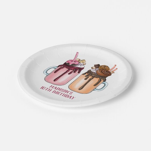 Assiettes En Carton Milkshakes extrêmes fête d'anniversaire (Angle)