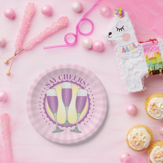 Assiettes En Carton Mimosa Champagne Violet Vêtements Plaques en papie (Fête)