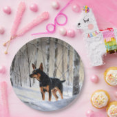 Assiettes En Carton Mince Pinscher Laisser Neige Noël (Fête)