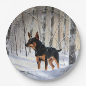 Assiettes En Carton Mince Pinscher Laisser Neige Noël (Devant)