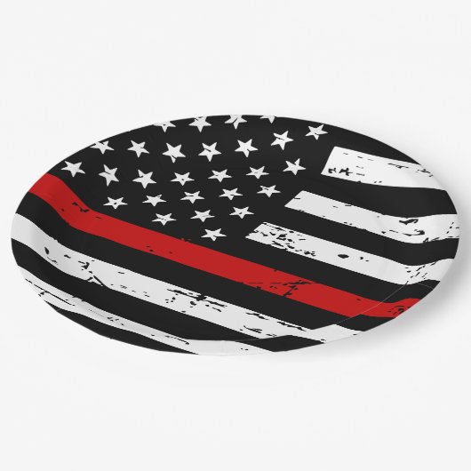 Assiettes En Carton Mince Red Line Flag Pompier (Angle)